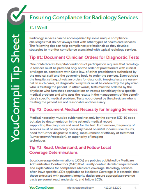 radiology services tip sheet
