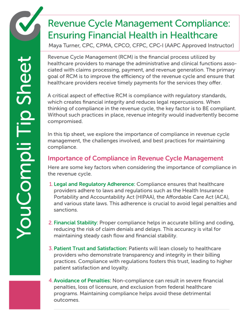 revenue cycle management compliance tip sheet
